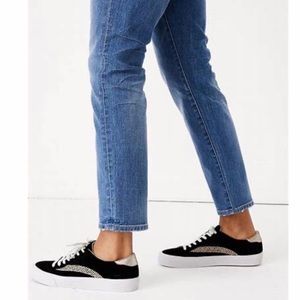 Madewell Women’s Sidewalk Genuine Calf
Hair Trim Sneaker Leather Black Size 7.5